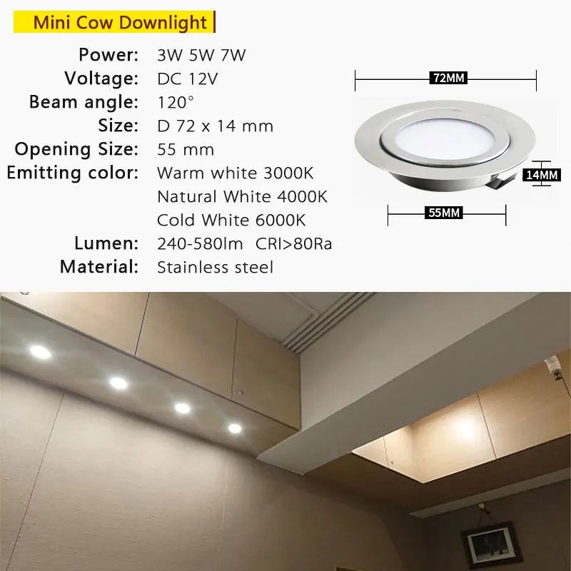 Spot LED argenté moderne 12V 3W 5W 7W 6000K 4000K 3000Kacierinoxydable