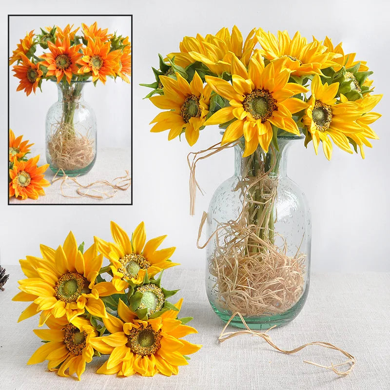 tournesol artificiel bouquet jaune orange décoration intérieure maison anniversaire mariage noël festive