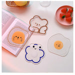 coasters cartoonaufs animaux souriants transparents orange blanc bleu respectueux environnement
