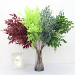 Bouquet artificiel feuilles simples moderne vase transparent hauteur 92cm rouge foncé vertclair blanc