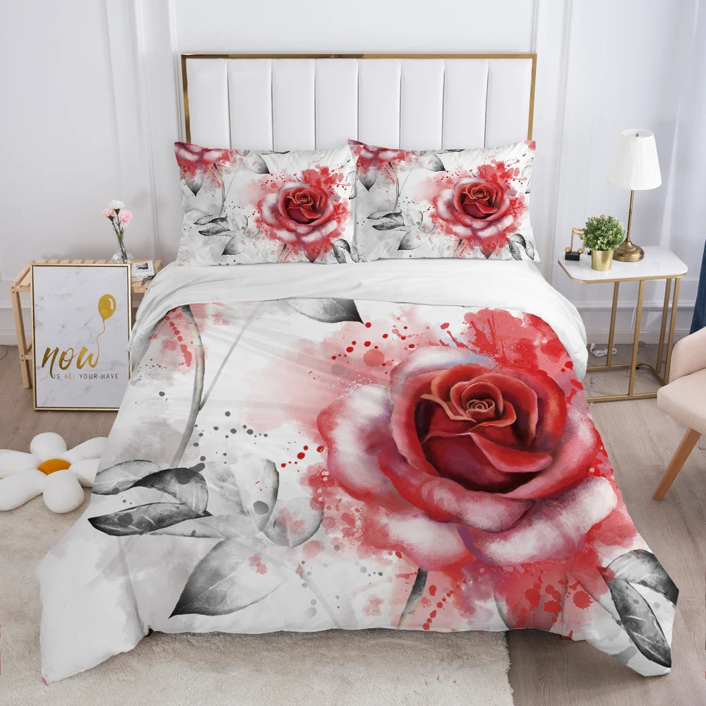 Détail motif fleuri housse de couette rose