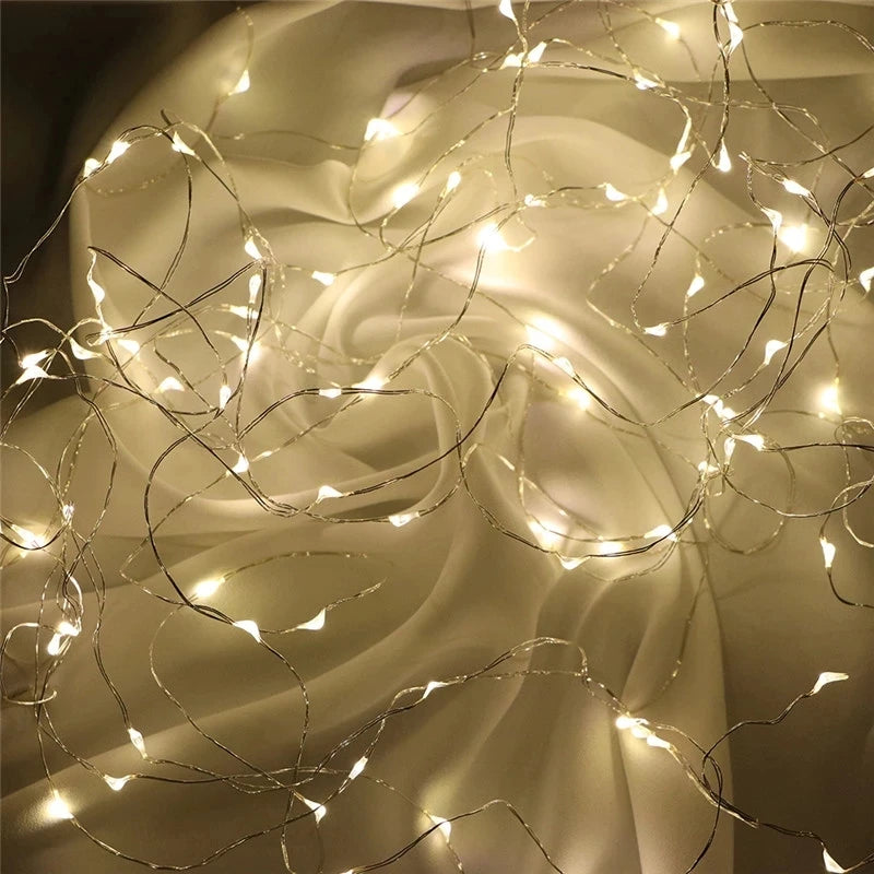 guirlande lumineuse 10m 100led blanc argenté fil cuivre led decoratif rechargeable noel