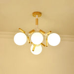 lampe suspendue moderne blanc bois sphères opaques scandinave chaines métallique