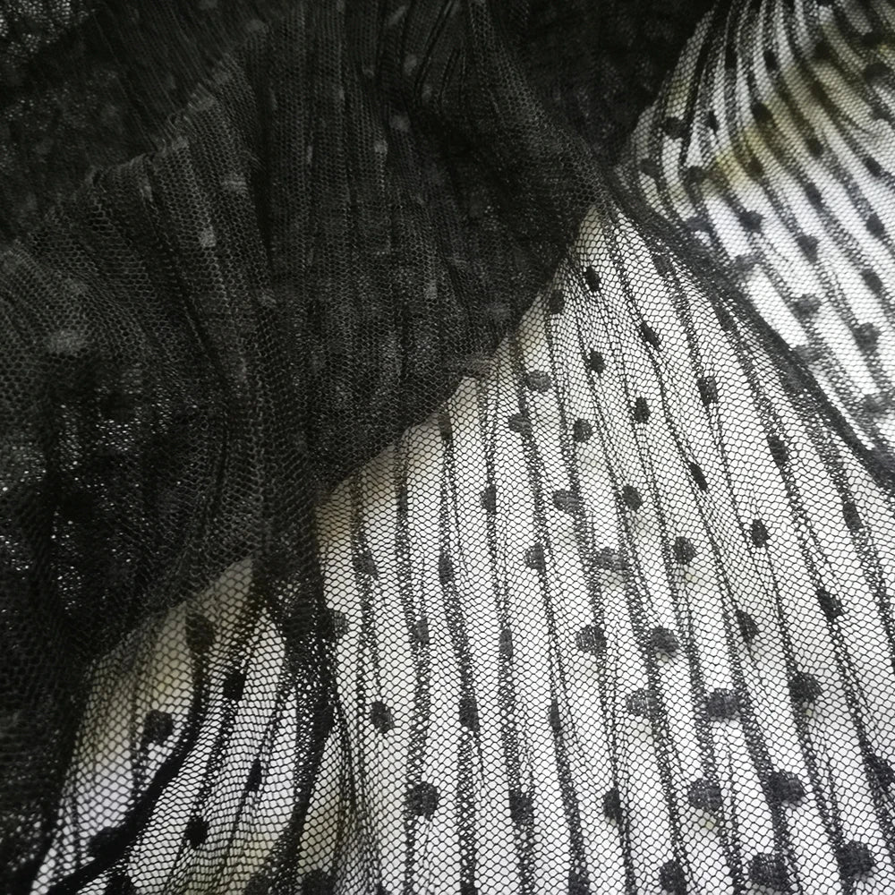 tulle noir pois blancs classique décoration rideaux couture translucent 145cm polyester