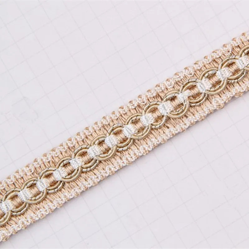 ruban decoratif dentelle polyester largeur 2cm couleur bleuclair beige marron rouge rose classique(chainedorée)