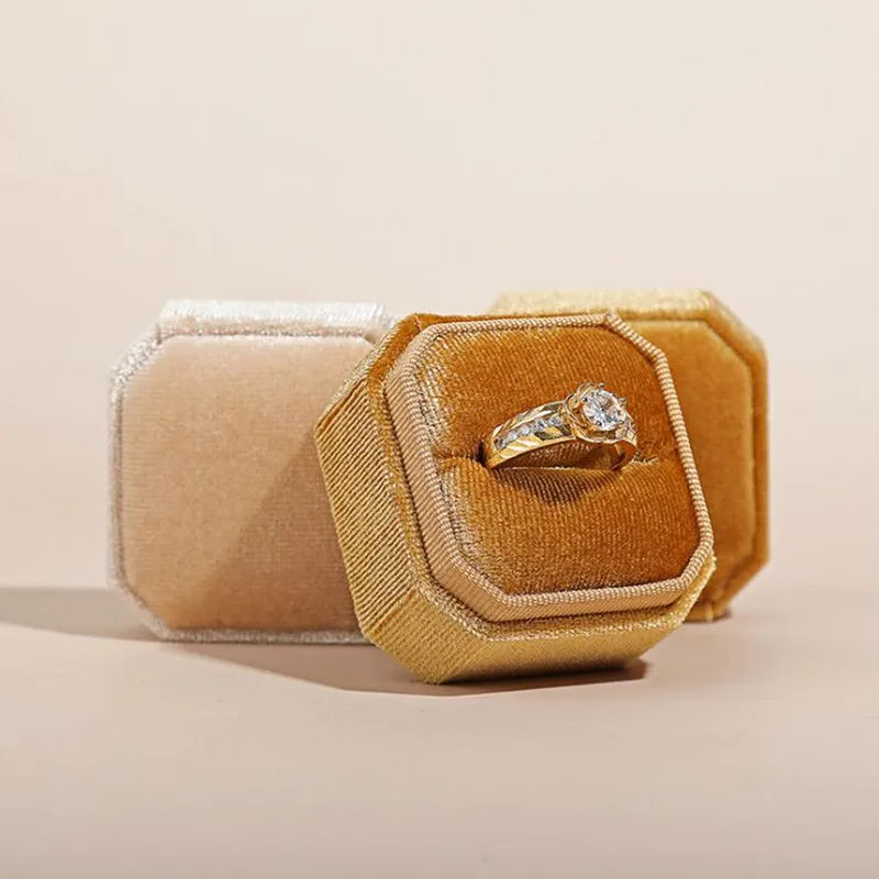 boîte rangement bague velours classique vert beige bleu 5x5x4cm double anneau