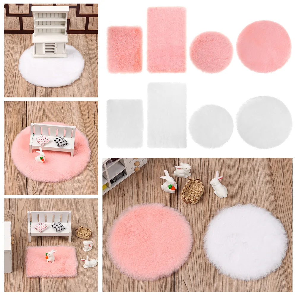 tapis doux moderne rose blanc pelucheux accessoire décoration intérieure miniatura ronde rectangulaire minimaliste