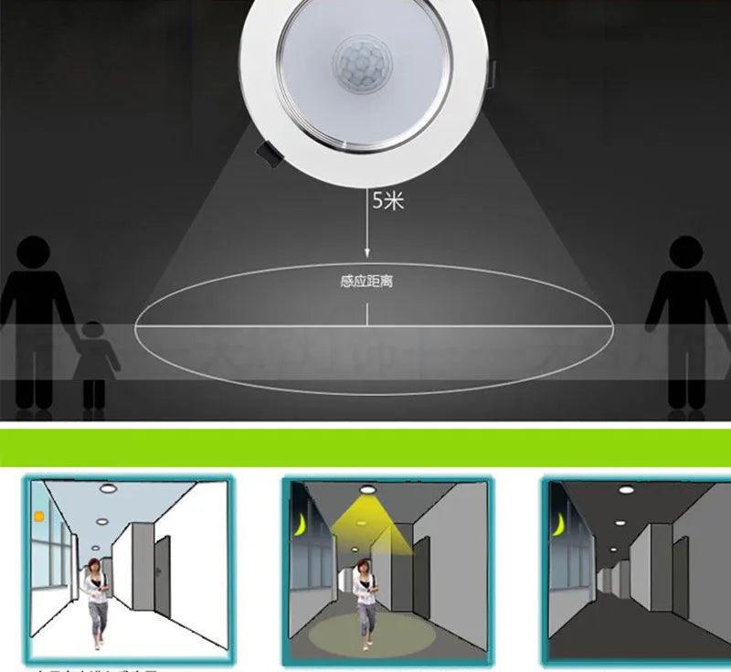 plafonnier led rond moderne capteur mouvement couloir escalier blanc doré