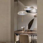 luminaire suspendu contemporain effet vague d'eau transparent motif fleurs verre opacité salon chambre
