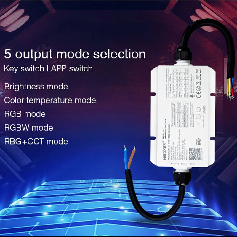 contrôleur led wifi ip67 étanche 12v 24v rgbw cct application smartphone moderne