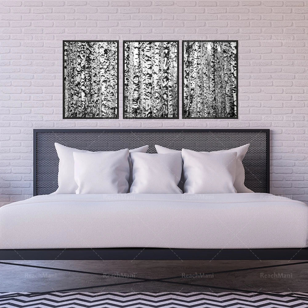 toile art moderne forêt bois noir blanc cadre bois décoration murale nature intérieure