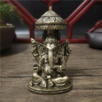 statue ganesha dorée résine ornements complexes décoration intérieure artisanale traditionnelle bouddhiste éléphant multiple bras