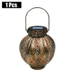 lanterne solaire dorée perforée motifs floraux artisanal rustique extérieur jardin patio led autoinstallation ip65