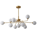 suspension lumineuse moderne or blanc sphères translucides structure métallique interrupteur tactile led