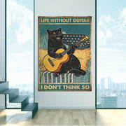 affiche chat guitare toile coton polyester impression fine art rétro vintage décoration murale humoristique
