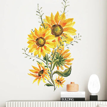 Stickers muraux tournesol fleurs jaune vert peinture aquarelle moderne chambre salon