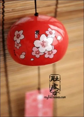 carillon vent japonais céramique décorations murales cloches traditionnelles motifs fleurs rouges noires