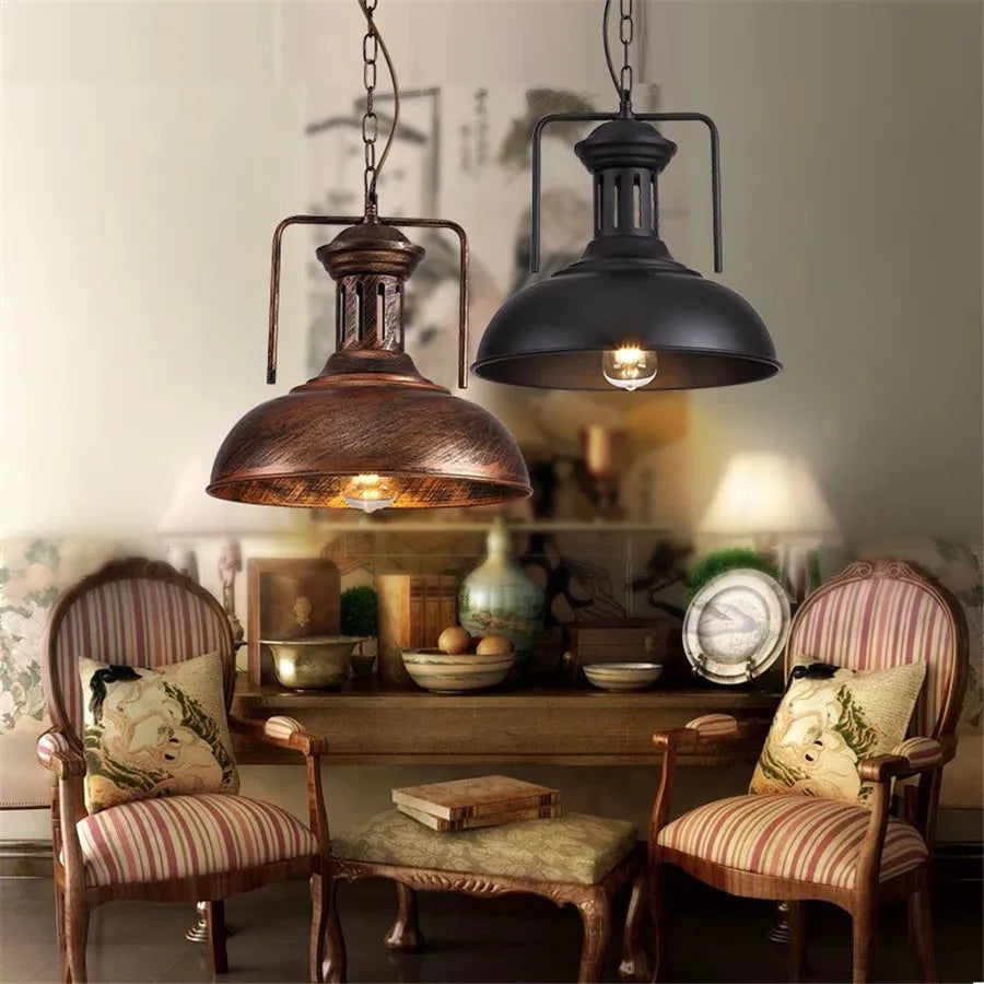 suspension lumineuse industrielle vintage fer noir ampoule led chaîne métallique salon chambrehôtel