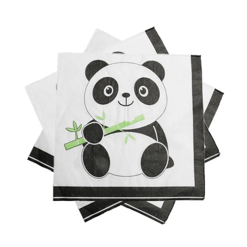 ensemble décoration fête panda serviettes assiettes boite popcorn sac table motif bambou enfant