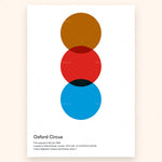 L'image représente un cercle orange, un cercle rouge et un cercle bleu, rappelant les feux de signalisation, avec les informations sur l'emplacement et l'histoire du Circus Oxford.
