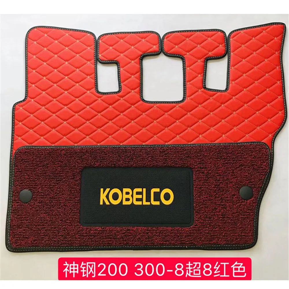 tapis sol noir rouge texturé losange granuleux industriel kobelco vehicule logo