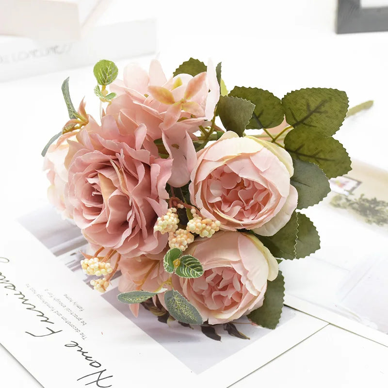 bouquet fleurs artificielles rose classique decoration maison mariageextérieur