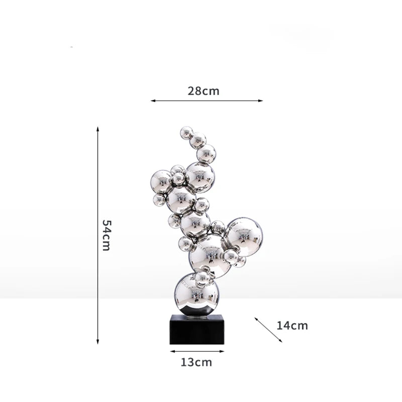 sculpture abstraite moderne sphères métal or rose arc ciel gris argenté contemporaine