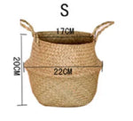 panier pliable osier tissé motifs réguliers poignées cuir naturel rustique jardin