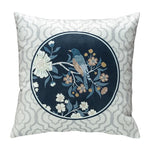 coussin décoratif motif oiseaux fleurs traditionnel tissu velours couleur beige opacité 45x45cm usage lit