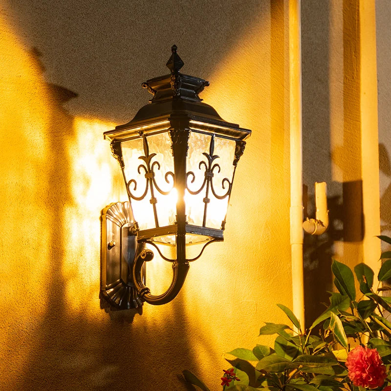 lampe murale extérieure or noir fleur lis classique vintage robuste aluminium