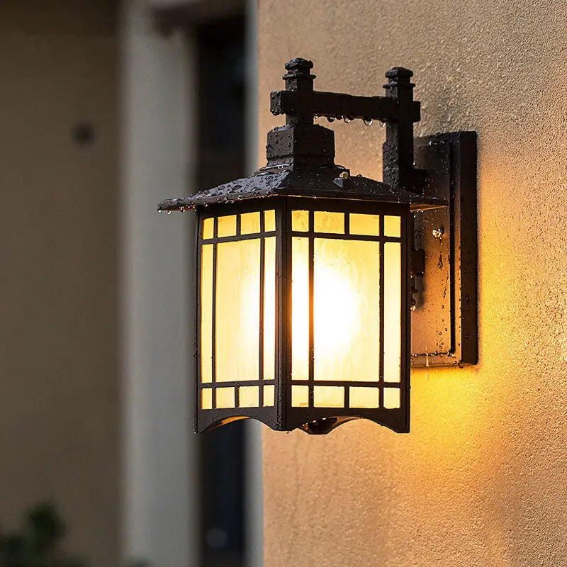 lampe murale noir beige grille fenêtre finition métallique classique rustique ampoule E27 LED IP65