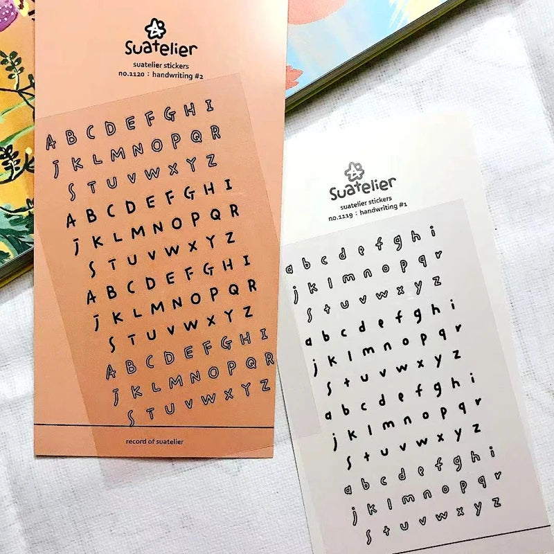 stickers alphabet manuscrit vintage calligraphique orange beige blanc noir semi transparents adhésifs journal scrapbooking