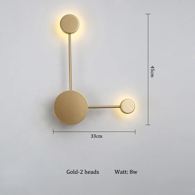 lampes murales modernes abstrait cercles tiges métalliques noir doré minimaliste têtes