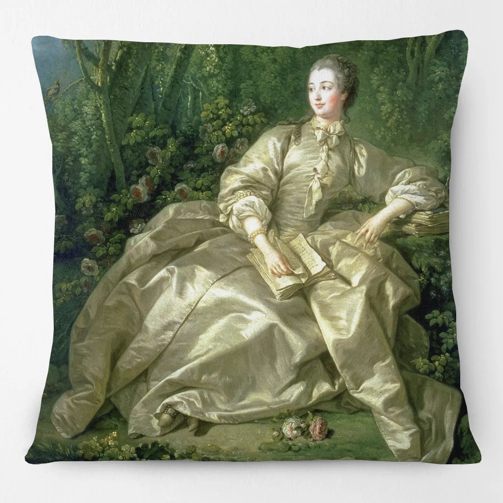 oreiller decoratif carré motif floral texture satinée classique beige rose vert