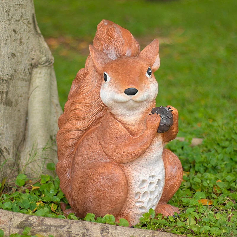 statue écureuil réalistique texture fourrure couleur orange blanche anti rust ip55 extérieur jardin led