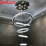 suspension lumineuse moderne anneaux cristal poli blanc doré strass haute luminosité télécommande