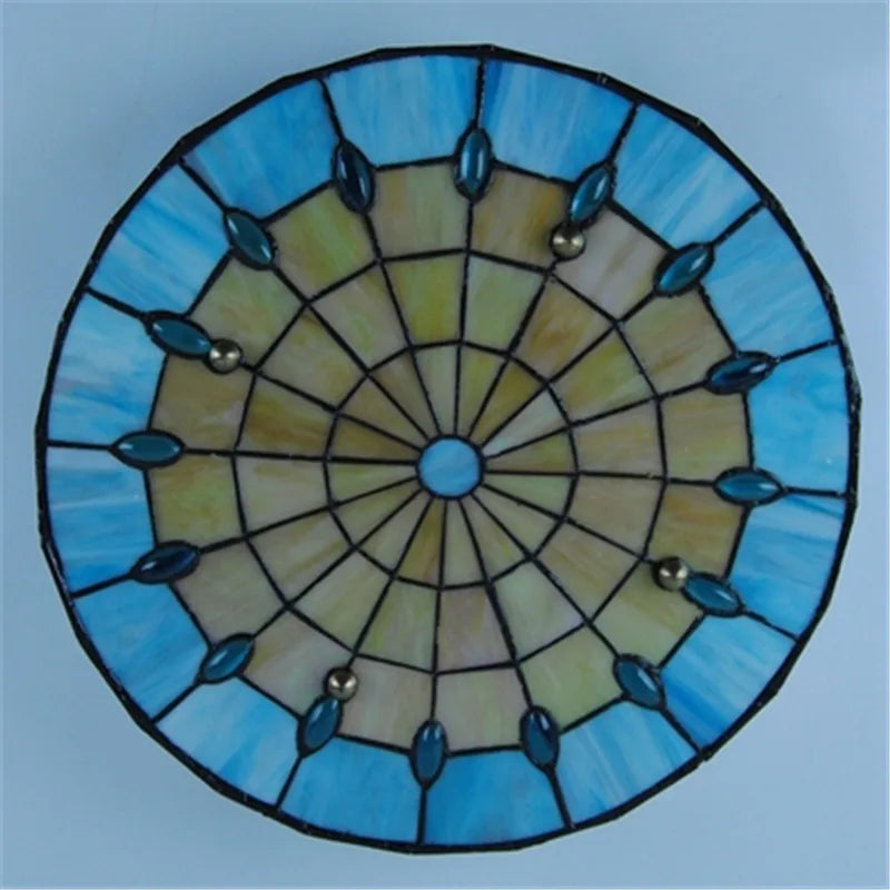 plafonnier tiffany bleu vert jaune mosaïque géométrique vintage opale chambre salon