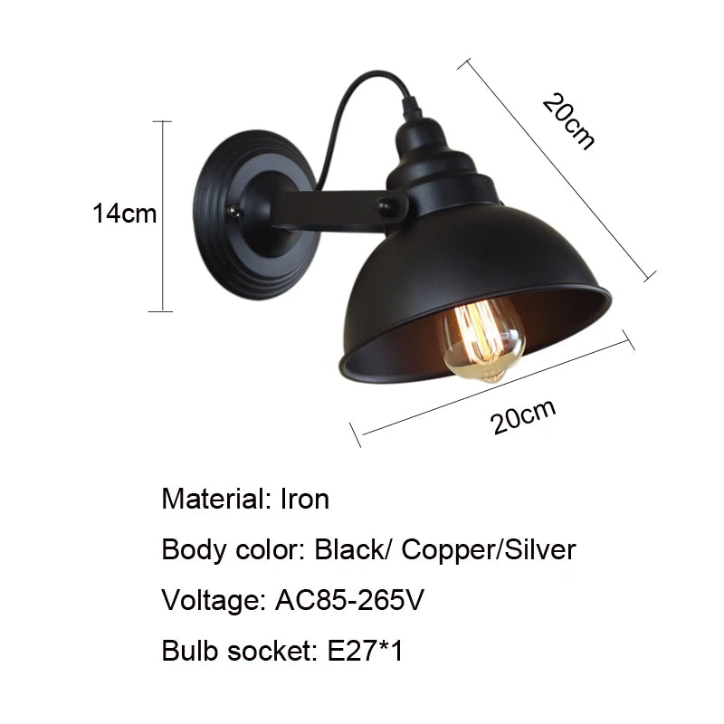 lampe murale industrielle noir mat ampoule E27 éclairage intérieur chambre salle bain