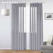 Rideau en tulle gris pur pour salon et chambre, voile de cuisine en lin, traitement de fenêtre élégant