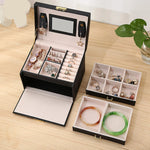 boîte bijoux rose pâle blanc noir miroir compartiments bracelets boucles oreilles bagues montres portable
