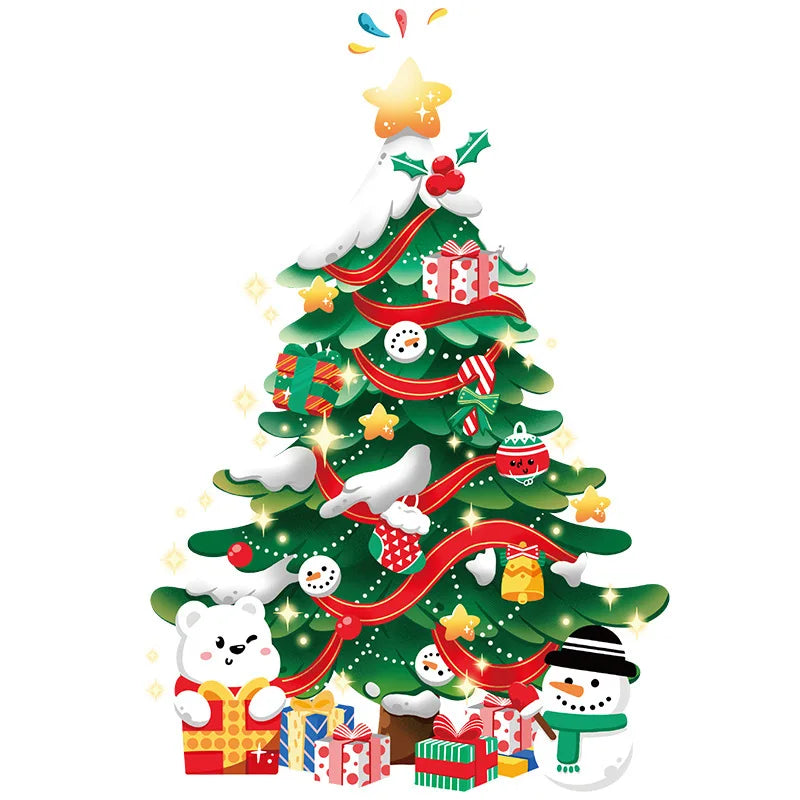 Décoration de Noël avec autocollant sapin sur une fenêtre de salon