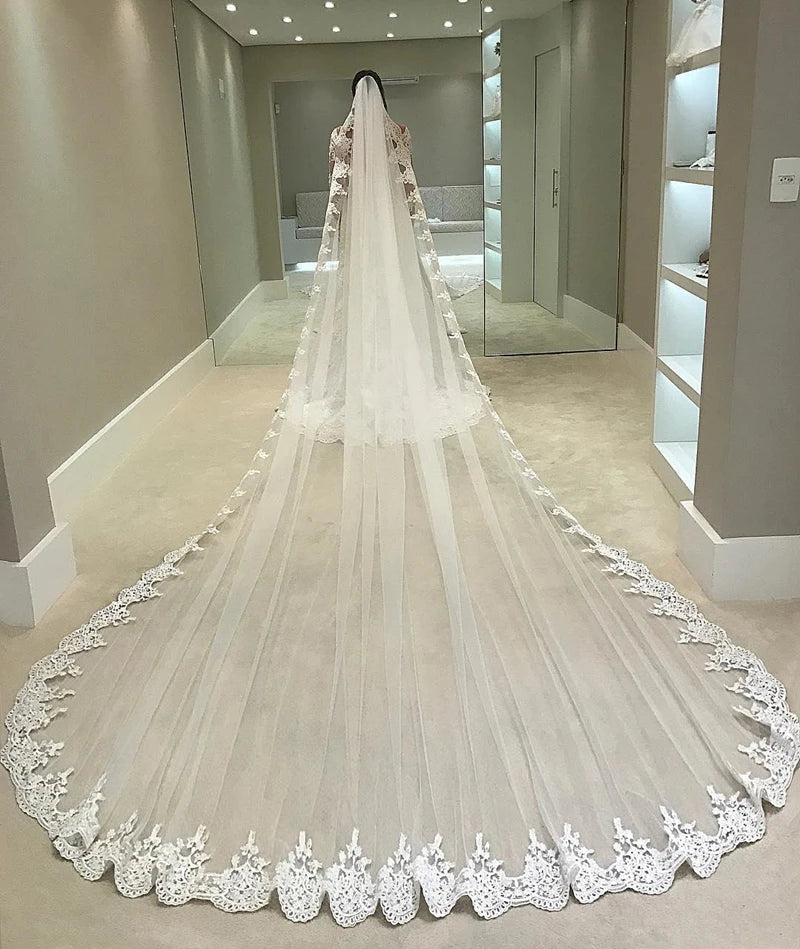 voile mariée blanc dentelle motifs floraux bord appliqué clips métalliques classique élégant translucide occasion