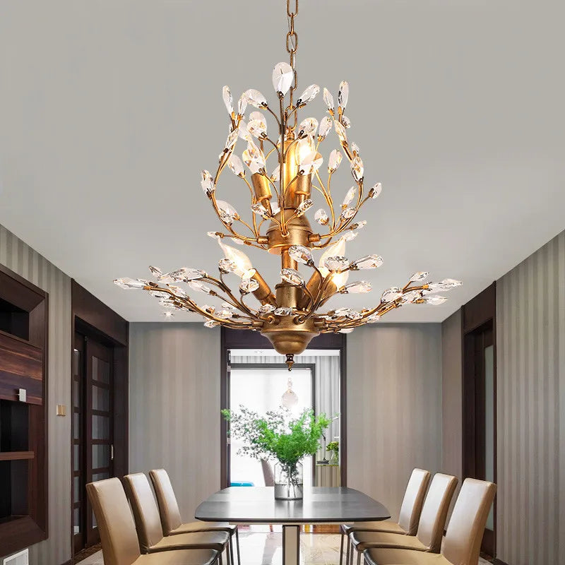 lustre moderne branches cristal chrome doré éclairage intérieur salon chambre boutique