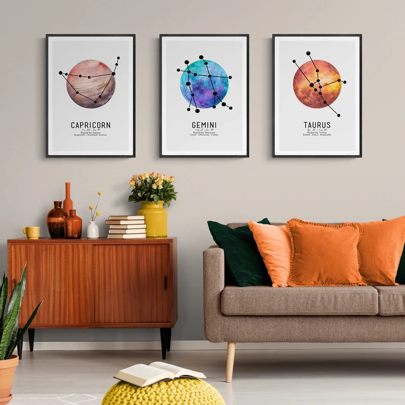 Tableau astrologique dans un salon élégamment décoré