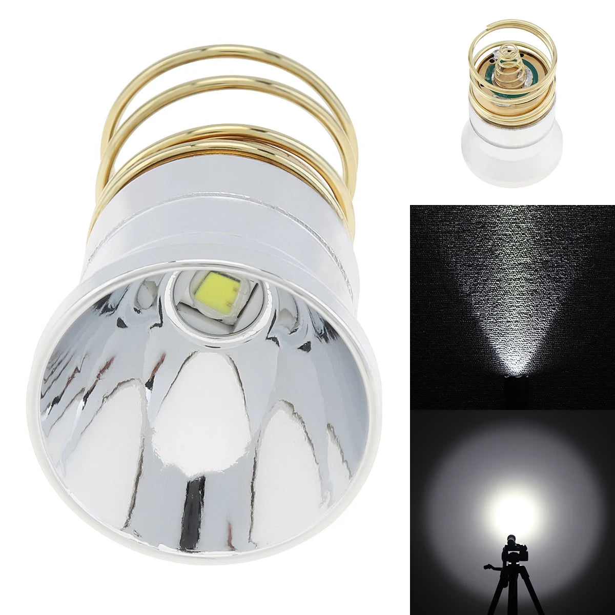 ampoules led remplacement module optique argenté doré lampe poche technique industrielle spiralée