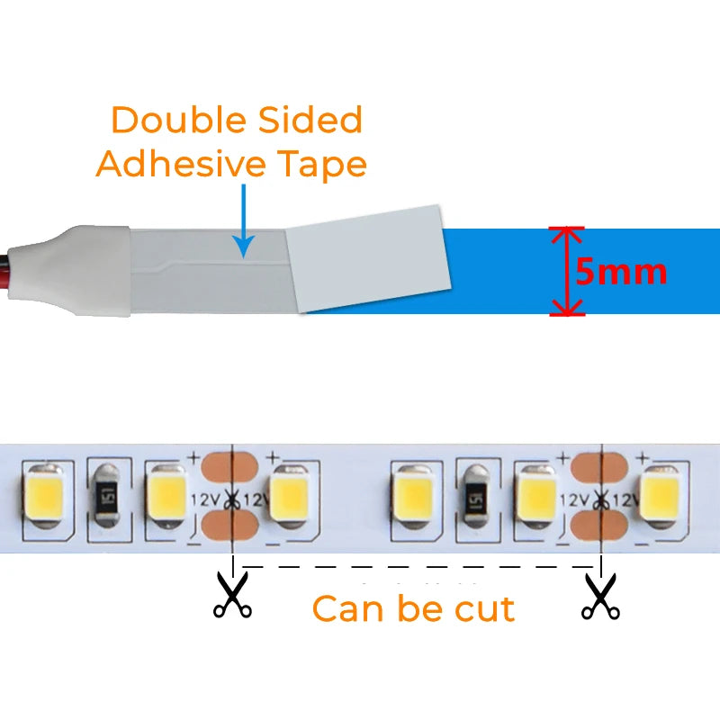 ruban led flexible blanc smd2835 adhésif moderne 12v 3000k 4000k 6000k 5m haute luminosité