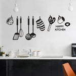 Autocollant mural cuisine design ustensiles amusant sur réfrigérateur