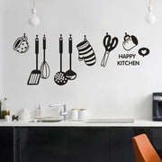 Autocollant mural cuisine design ustensiles amusant pour réfrigérateur et meubles - Sticker déco vinyle