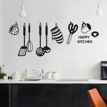 autocollant mural cuisine noir icônes ustensiles cuisine décoratif adhésif vinyle mur réfrigérateur carrelage