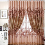 Détail du motif jacquard fleuri sur rideau polyester